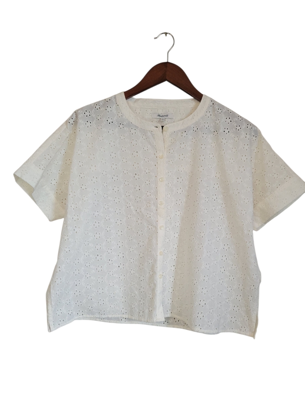 Madewell Eyelet Boxy Button Down Shirt M Lighthouse White Cotton Summer Top - Picture 3 of 12